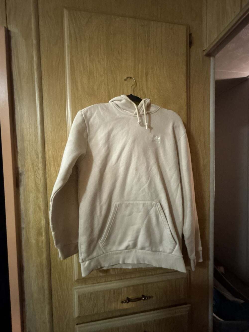 Adidas Trefoil Essentials Fleece Hoodie Cream Size S with Stain